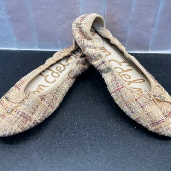 EUC SAM EDELMAN ELASTIC OPENING BALLET STYLE SLIPPERS SHOES LOAFERS TWEED SIZE 7 - Picture 2 of 7